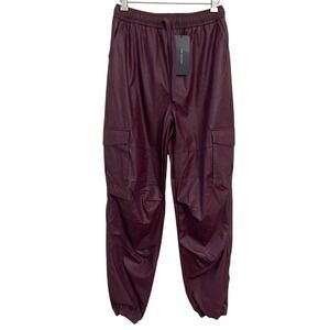 American Bazi Burgundy Faux Leather Cargo Joggers Mens Small RJJ-9013 Wine New